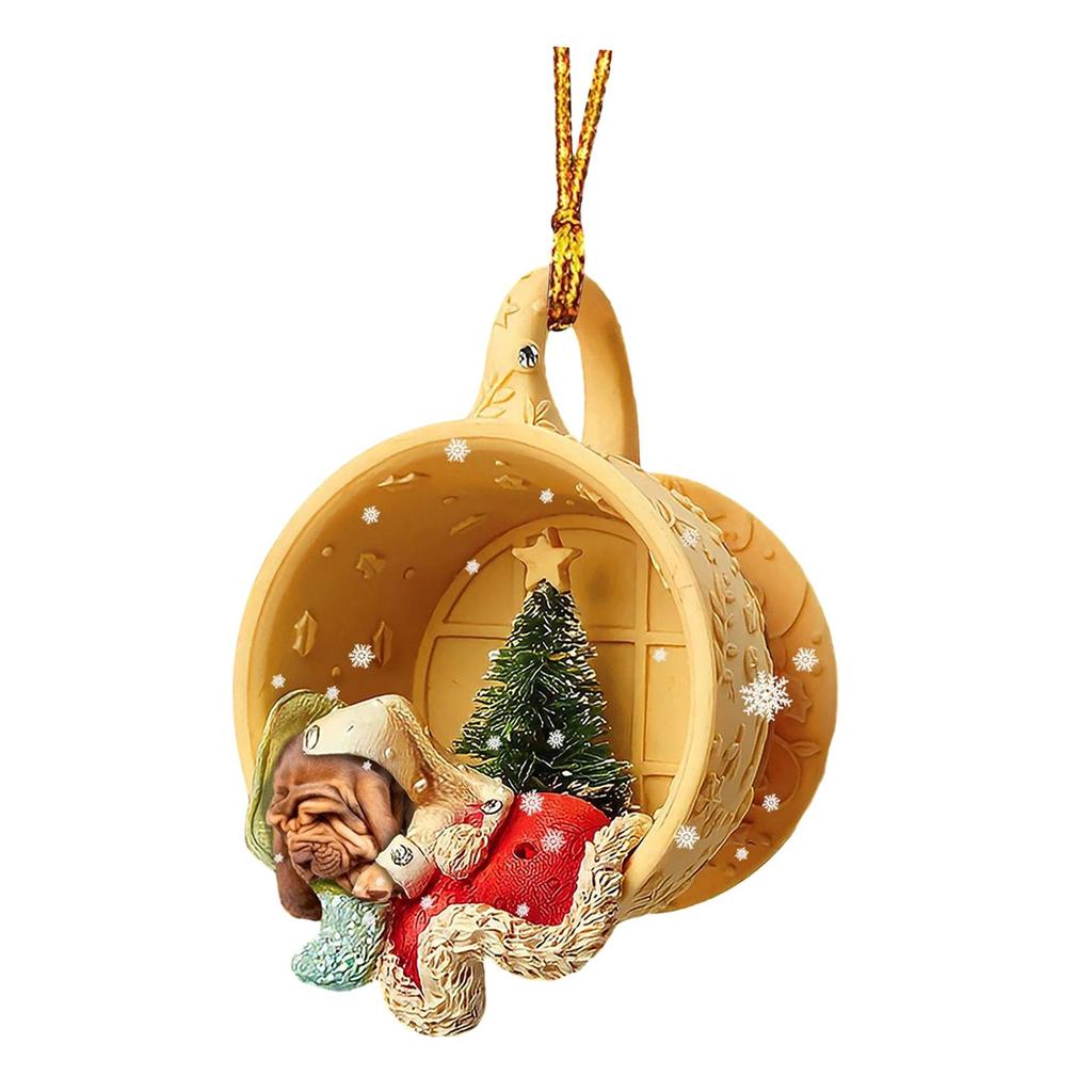 Christmas Dog Pendant Ornament Xmas Holiday Decor with Hats Car Interior Hanging Ornament for Christmas Bag Party Decorations