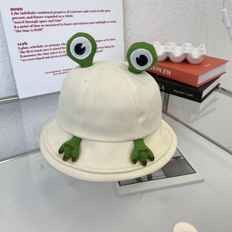 

Cute Frog Hat For Girls Spring Summer Korean Style Fisherman Hat Cartoon Sun Hat бежевий
