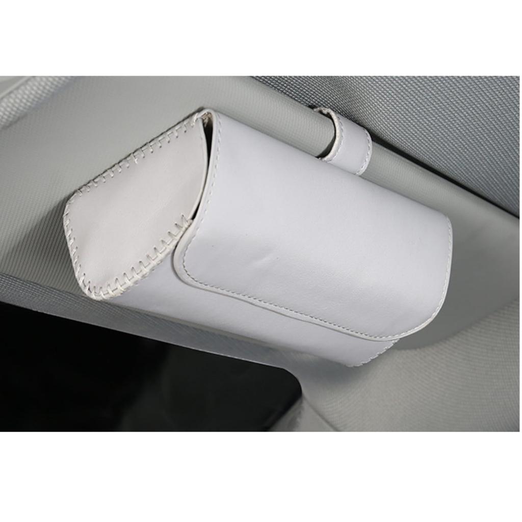 Safe and Easy Car Glasses Sunglasses Sun Visor Magnetic Small Item Storage One-Handed Holder, Mount, Case, (White)