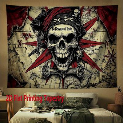Pirate Skeleton and Treasure Digital Printing Polyester Wall Tapestry Suitable for Use Living Rooms Bedrooms Offices Bars Party