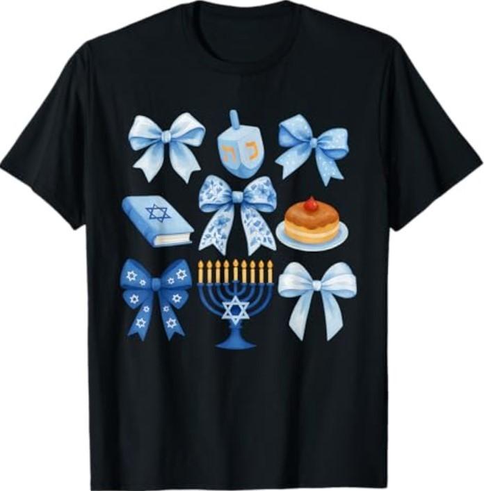 Girls Hanukkah Coquette Bow Dreidel Jewish Menorah Chanukah T-Shirt Unisex T-Shirt S