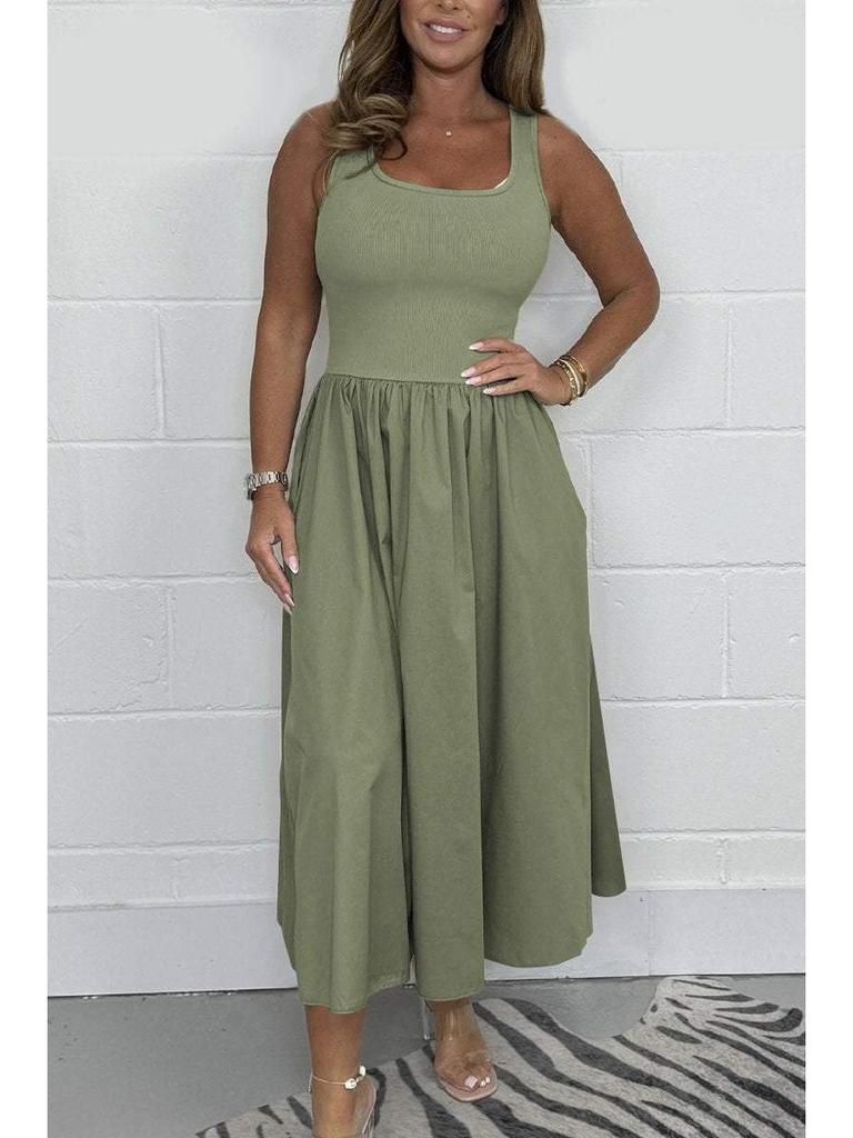 2026 Summer Women's High-End Waist-Cinched Casual Dress - Hot Selling Solid Color Skirt