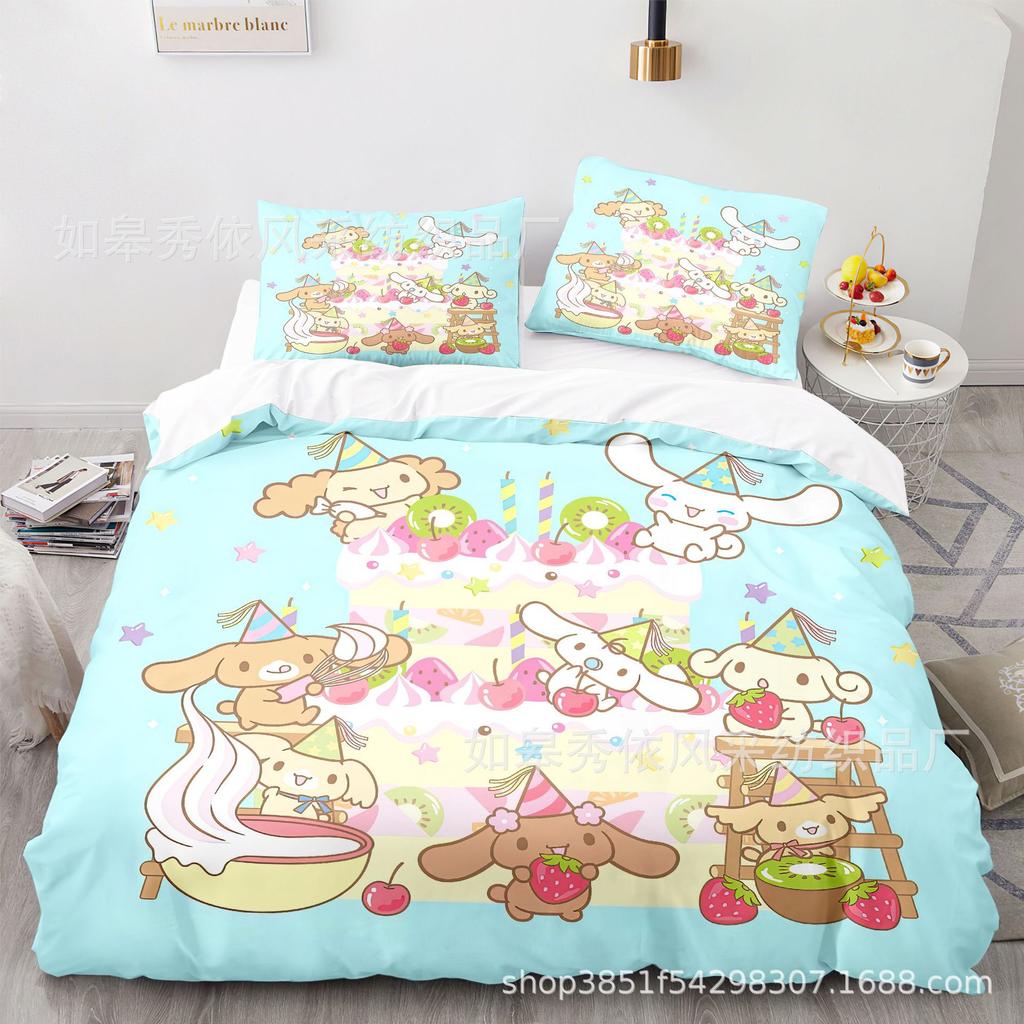 Sanrio Pom Pom Purin Cinnamoroll Bedding Sets Comforter Quilt Bed Cover Duvet Cover Pillow Case 2-3 Pieces Sets for Kids Adult
