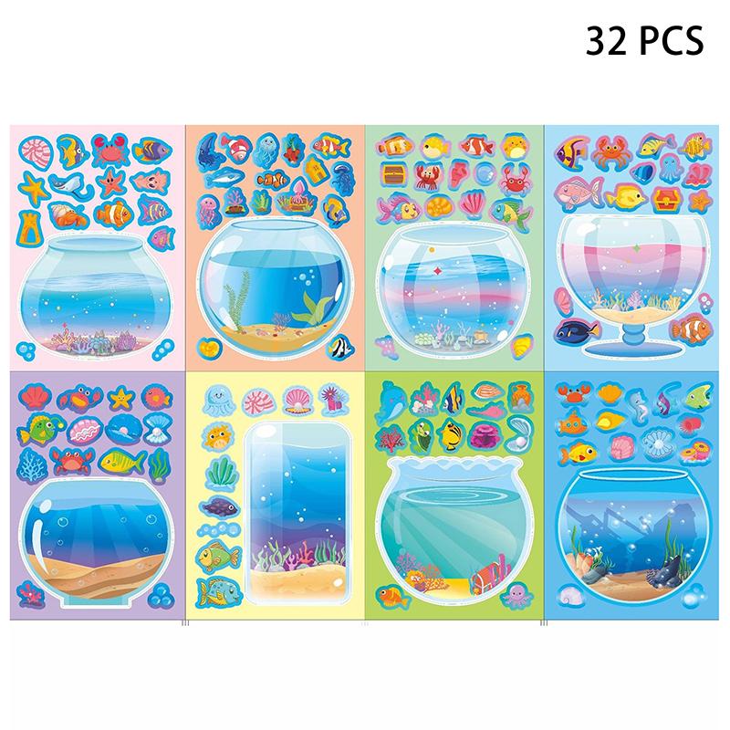 

8/16/24/32/40/48Pcs Lucky Fish Tank Puzzle Sticker Toy Handmade Diy Notebook Desktop Creative Decoration Waterproof A4