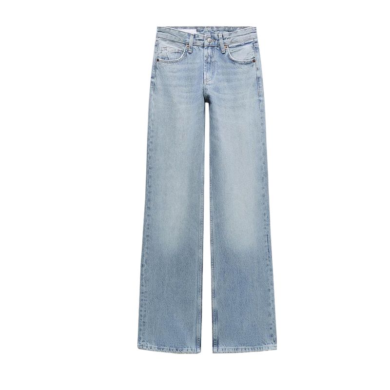 Spring New French Retro Boyfriend Style Casual All-Matching Wide Leg Mid Waist Long Denim 6688034