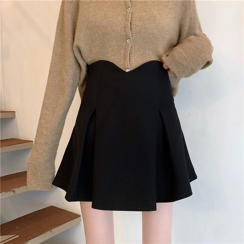 

2024 Black High-Waist Slimming A-Line Midi Skirt for Women XS