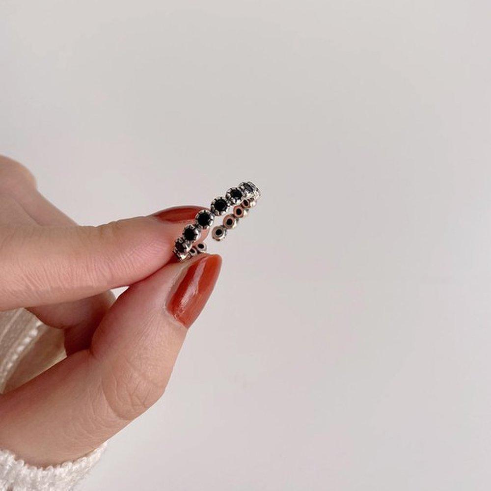 Aselta Onyx Black Gemstone Ring 925 Silver Women's Silver Open Ring