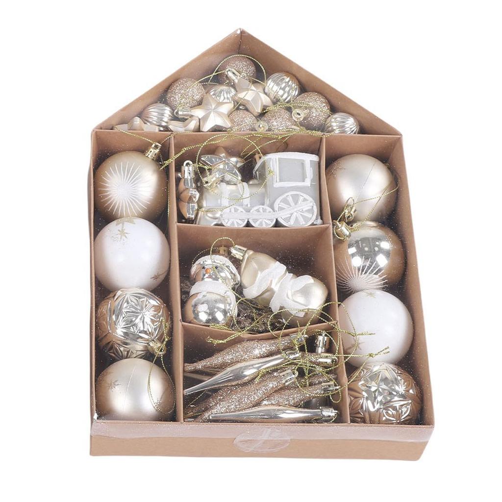 2 Pack Xmas Ball Ornaments Set PS Plated Stars Snowman Snowflakes Xmas Tree Hanging Decorative Balls for Home White and