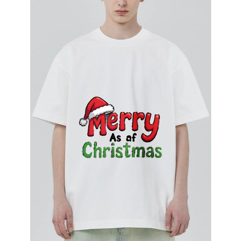 Christmas T Shirt Black Merry As of Christmas Santa Hat Print Holiday Party Wear