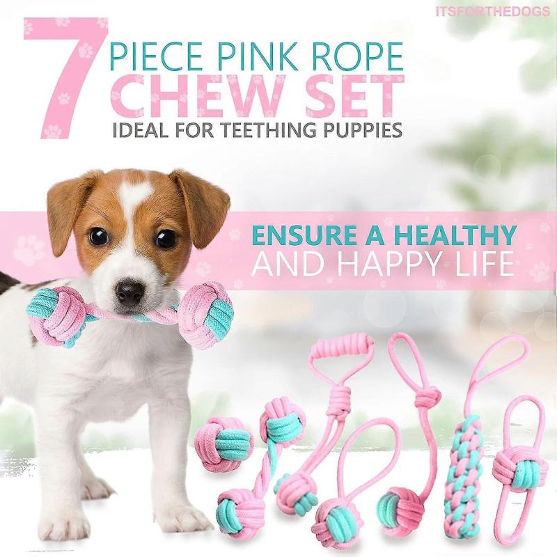 Puppy Chew Toy 8 Week Puppy Chew Puppy Rope Toy 7 Piece Pink Soft Natural Rope Cotton Rope Puppy Toy