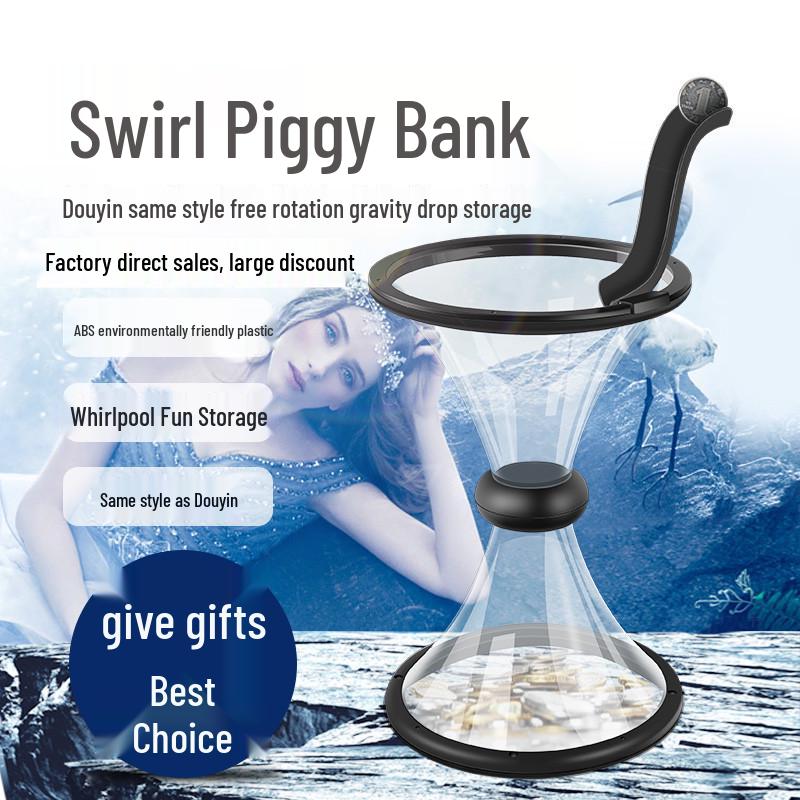 Creative Rotating Cyclone Piggy Bank: Transparent Spinning Coin Storage Funnel