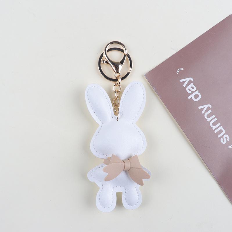 Trendy Cartoon Bowknot Bunny Keychain - Cute PU Pendant for Bags & Phones