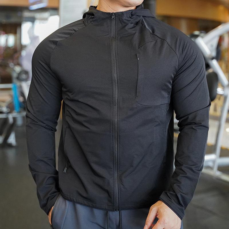 Nylon Sport Coat Mens Gym Fitness Hoodies Outdoor Workout Tops Hooded Training Running Zipped Jacket Clothes