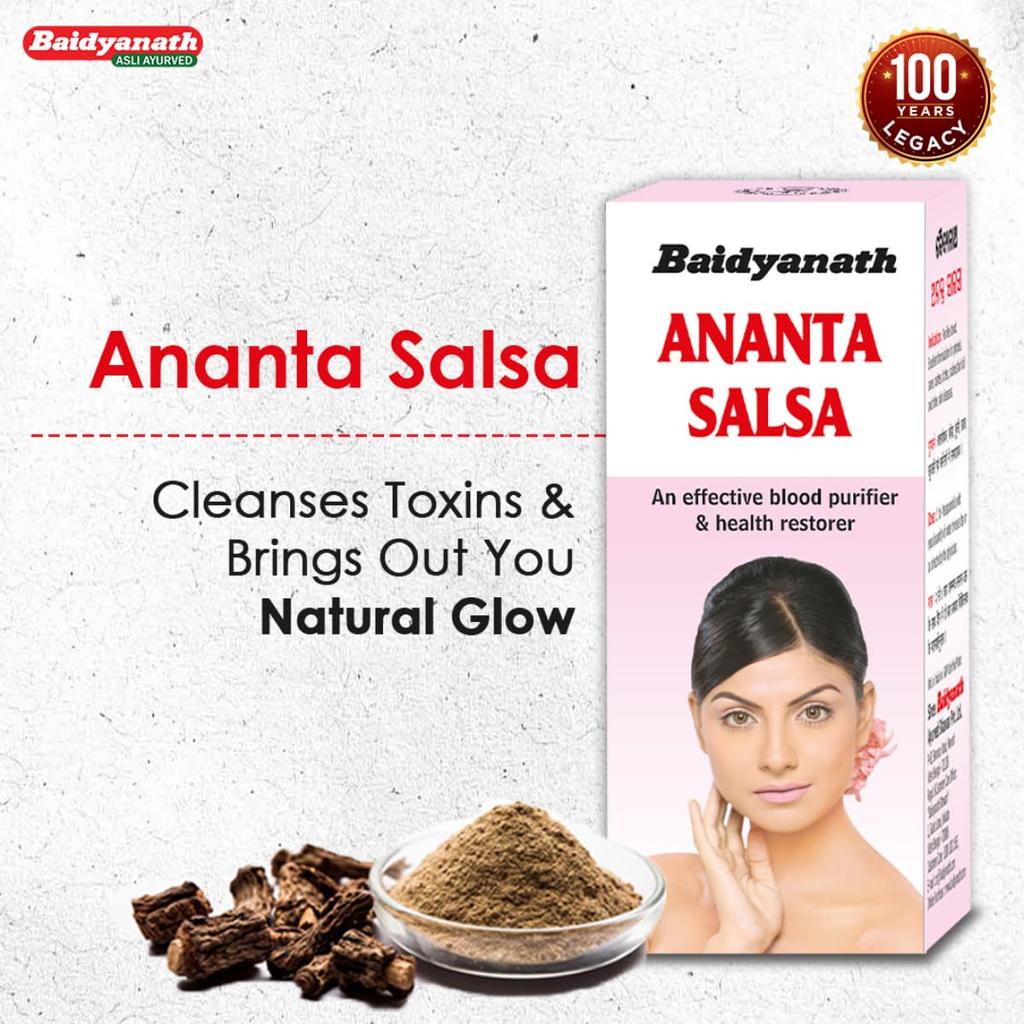 Baidyanath Anant Salsa Herbal Syrup 220 ml X Pack of 2 | Ayurvedic Blood Purifier for Clear Skin and Healthy Hair