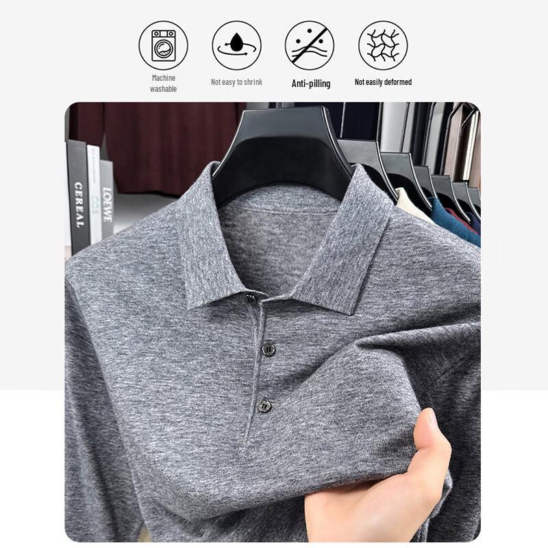 Hengyuanxiang Men's Polo Collar Wool Blend Long-sleeve Sweater