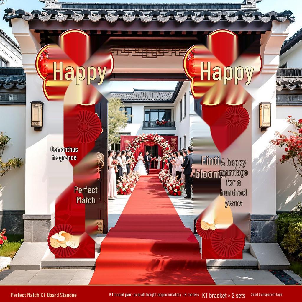 Chinese Wedding Decoration: Aisle Runner, Entrance Arch, and Column Set