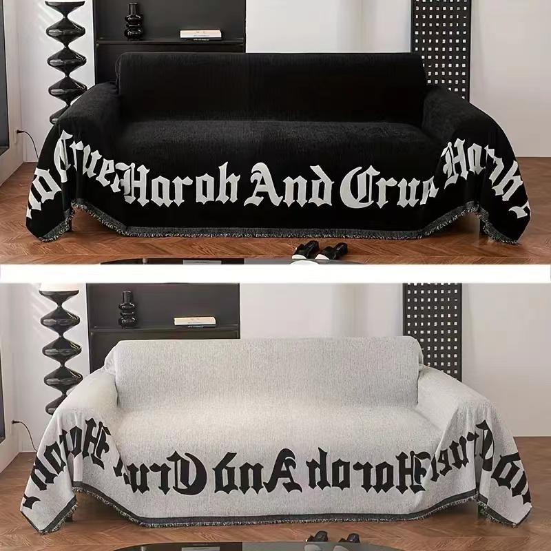 Black Monogrammed Sofa Towel, Anti-Scratch Sofa Towel, Living Room 3 Seater Sofa, Sofa Protector, All Seasons Easy To Clean