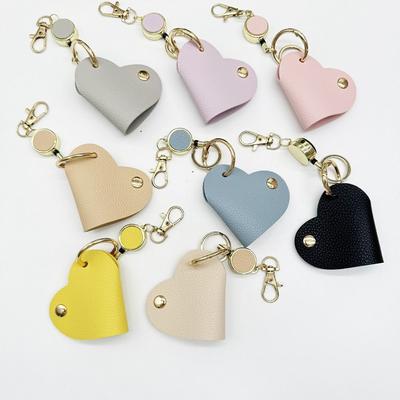 Love Heart Shaped Pendant Hanger Retractable Buckle Key Bag Heart Pu Leather Keychain  Car Keyring