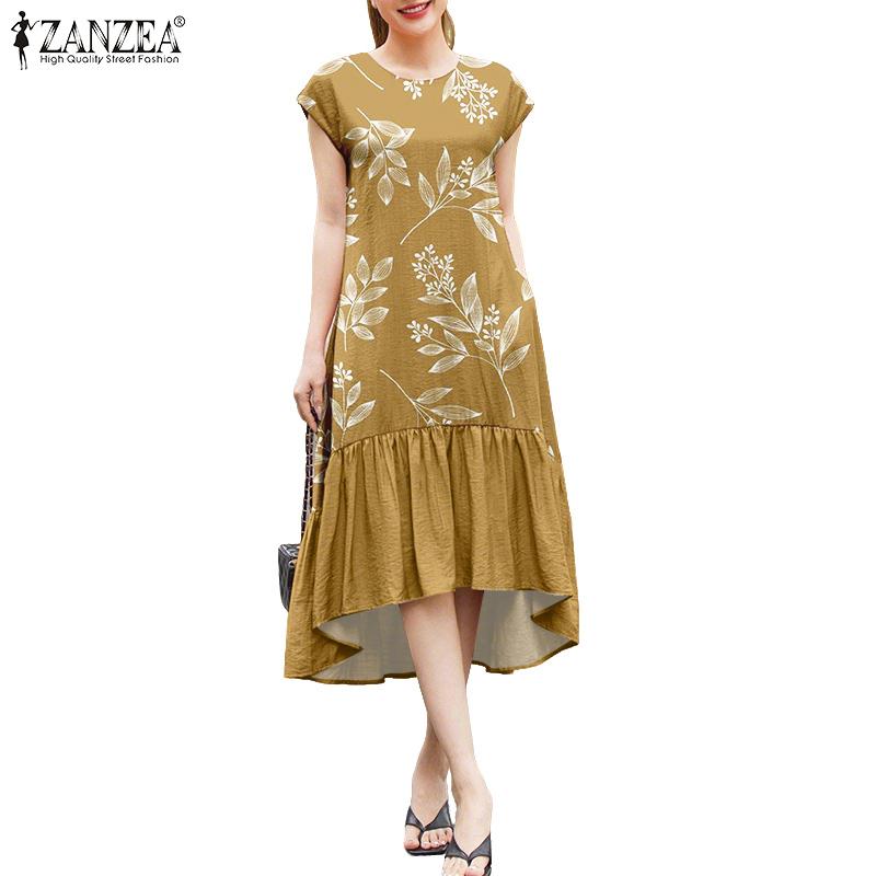 ZANZEA Women Casual Round Neck Loose Casual Sleeveless Print Dress