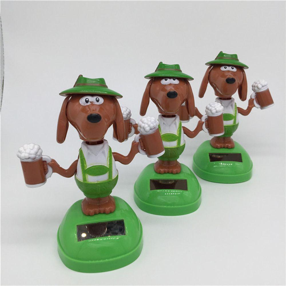 Car Decor Car Ornament Solar Swing Dog Solar Power Beer Dog Bobble Head Doll Shaking Head Dolls
