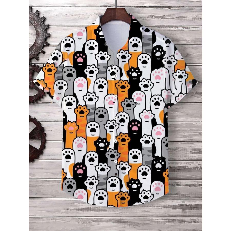 

Рубашка мужская Hawaii Cute Cartoon Cat 3D Printed Tops Casual Women Short Sleeves Shirts Button Lace Oversize Unisex Clothing M