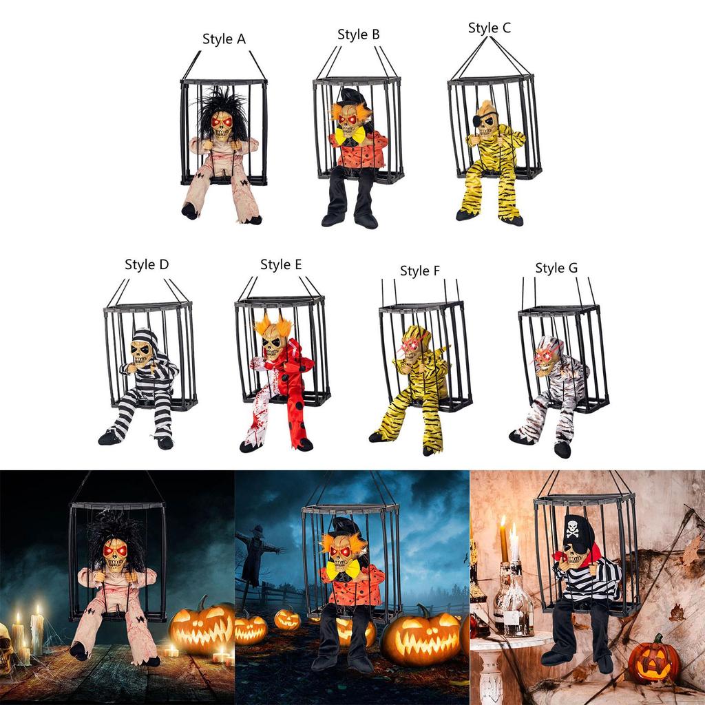 Scary Talking Prisoner Prop with Glowing Eyes Doll Statue Spooky Skeleton Toy