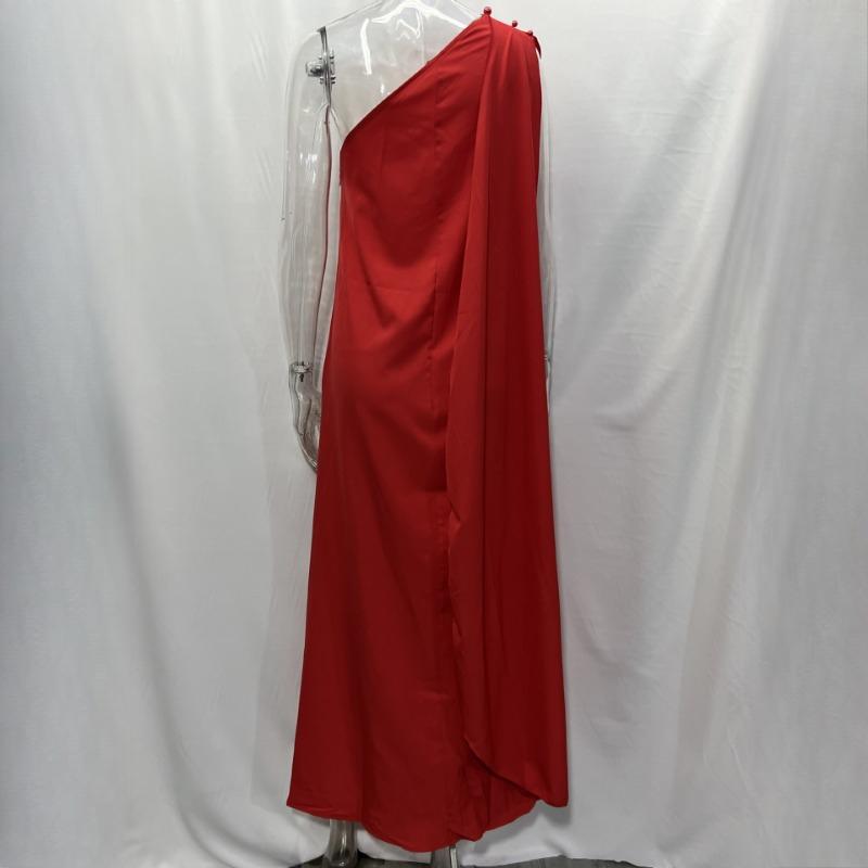 GMXIA Summer Women's Temperament Fashion Pure Colour Loose One Shoulder Long Dresses Queen Fan Dresses