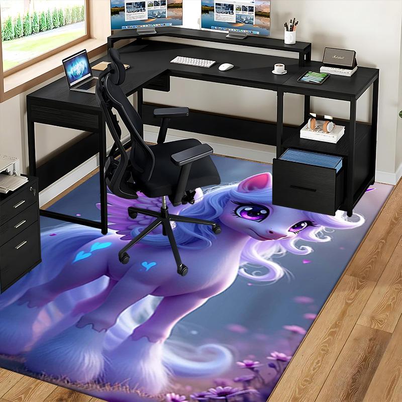 1pc My Little Pony Unicorn with Wings Chair Mat - Anime Cartoon Design, Non-Slip Carpet for Office Chairs, Suitable for All Seasons and Perfect as a G