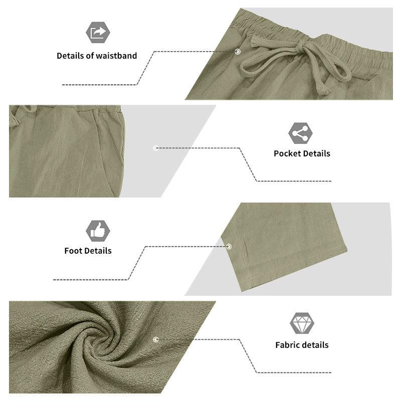 Men's European & American Linen Short Sleeve Shirt and Long Pants Set for Summer