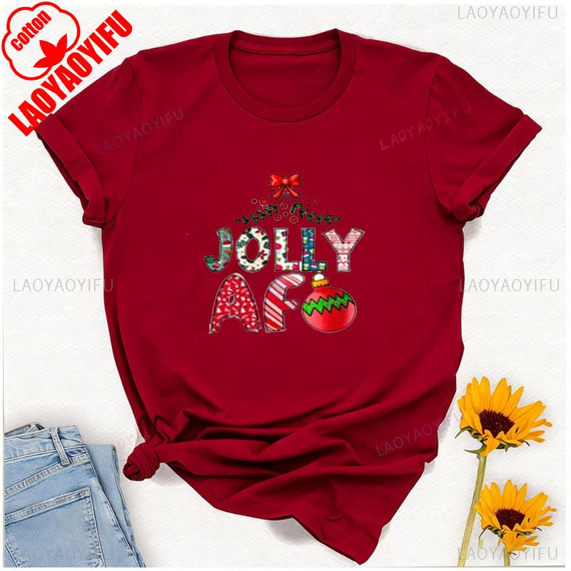 Jolly Af Funny Christmas Holiday Letters Tee Jolliest Humorous New Year Santas Favorite Lamp Bulb Allmatch Graphic Tshirts