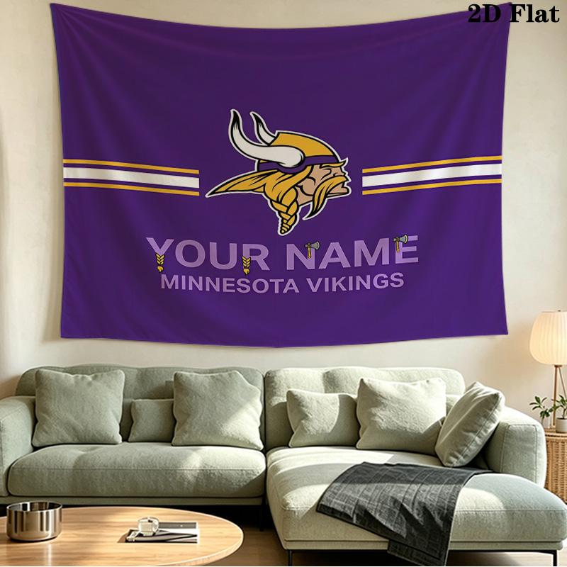 Custom Name Minnesota Vikings Printed Tapestry – Wall Hanging for Bedrooms, Dorms, and Home Decor