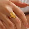 Stainless Steel Geometric Spiral Opening Ring for Women Vintage Gold Color Irregular Texture Adjustable Finger Ring Jewelry Gift