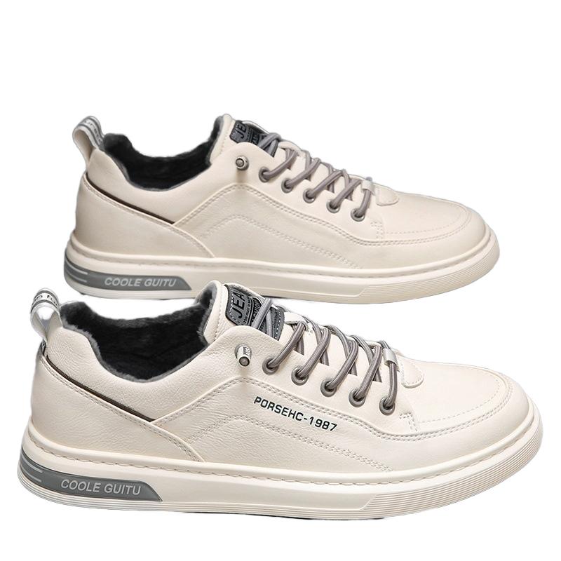 Winter fashion sports leisure men's youth board shoes lace-up sealing white wool lining cotton thickened warm and non-slip