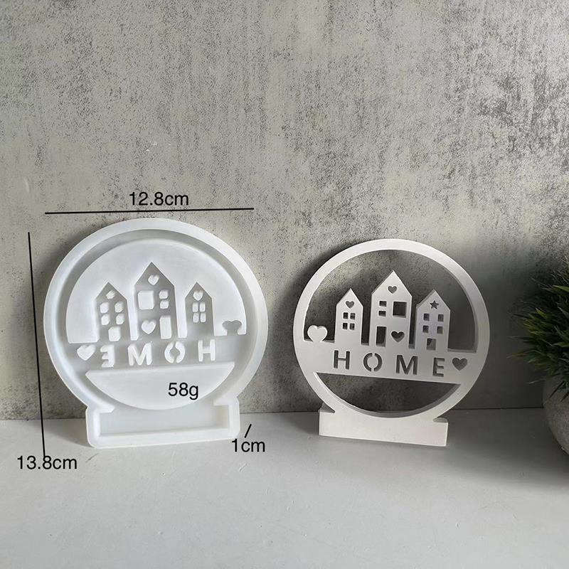 

Гипсовая форма Эпоксидная смола Вставки для карт Украшение Семья Влюбленные Силиконовые формы Круглый дом Воск Свеча Подсвечник Орнаменты