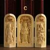 1 Stück Exquisite Buchsbaum-Schnitzerei Guanyin Buddha Statue Westliche Drei Heilige Holzschnitzkunst Handwerk Heimdekoration