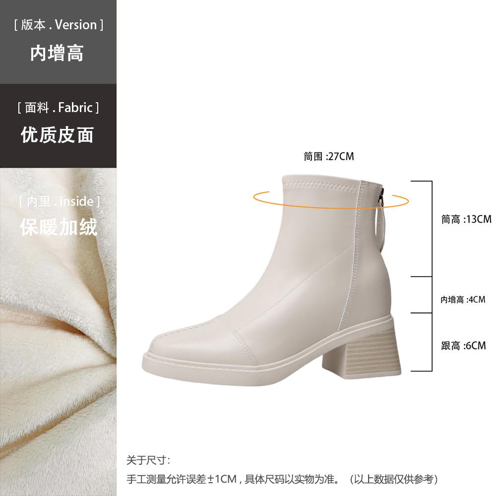 Skinny Boots Rear Zipper Short Boots Women's Retro Heightening Pleated High Heels Texture Commuter British Martin Boots