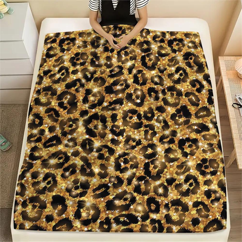 1Pc Shinning Leopard Print Flannel Blanket, High quality Comfortable for All Seasons, Home Decor, Warmth and Comfort, Perfect for Gifts