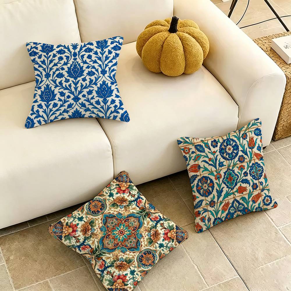 Art Iznik TileE Pillow Case Square DoubleSided Sofa Cushion Cover Bedroom Bedside Pillow Gift