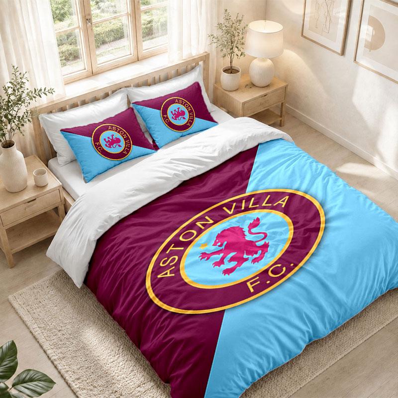 Set Biancheria da Letto 1 Copripiumino 2 Federe Stampa Calcio Aston Villa Camera da Letto Decorazione Casa