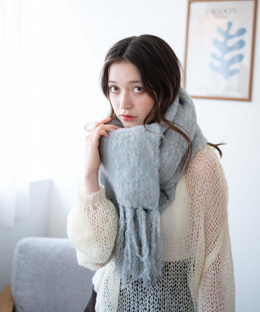 WEGO Unisex Boucle Knit Long Wrap Fluffy Solid School Size F Scarf, Scarf, Autumn/Winter Gift, Stole, Color, Uniform, Women's, Orange,