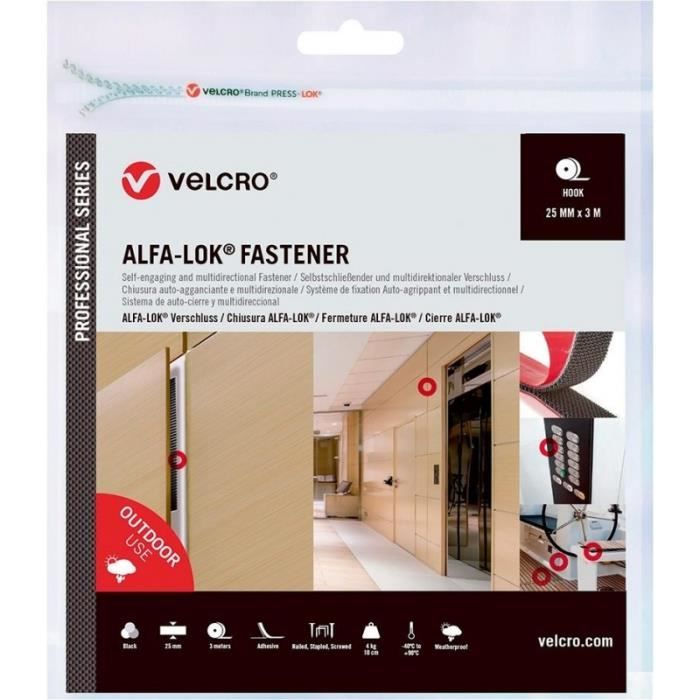 Bande d'auto-fermeture - VELCRO - ALFA-LOK - 25mm - 3m - Noir