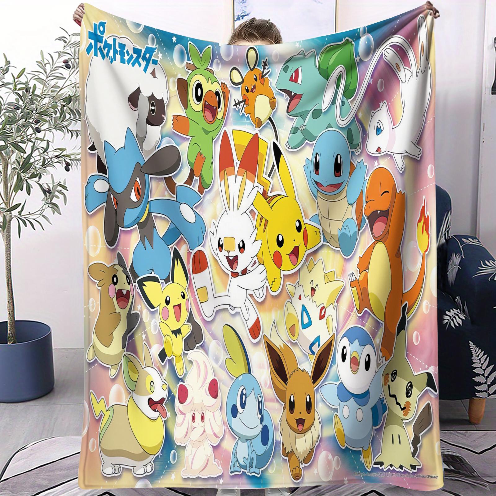 

Pokemon Birthday Party Cute Pikachu Cartoon Print Fleece Blanket for Adult Quality Super Warm Blanket for Travel Picnic Home 70x100cm