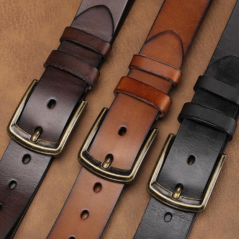 Belt Men'S Leather Pin Buckle Youth Casual Business Belt First Layer Cowhide Jeans Belt