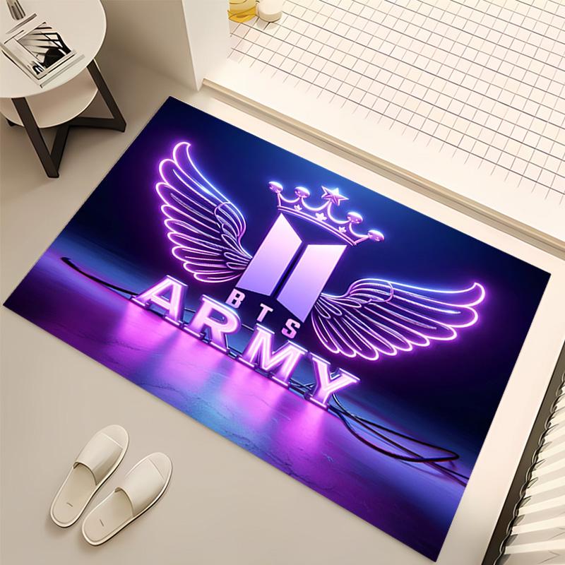 1pc BTS logo Print Area Rug - Soft, Washable Non-Slip Indoor Mat, Living Room, Home Office Decorative Rug,Office Decorative