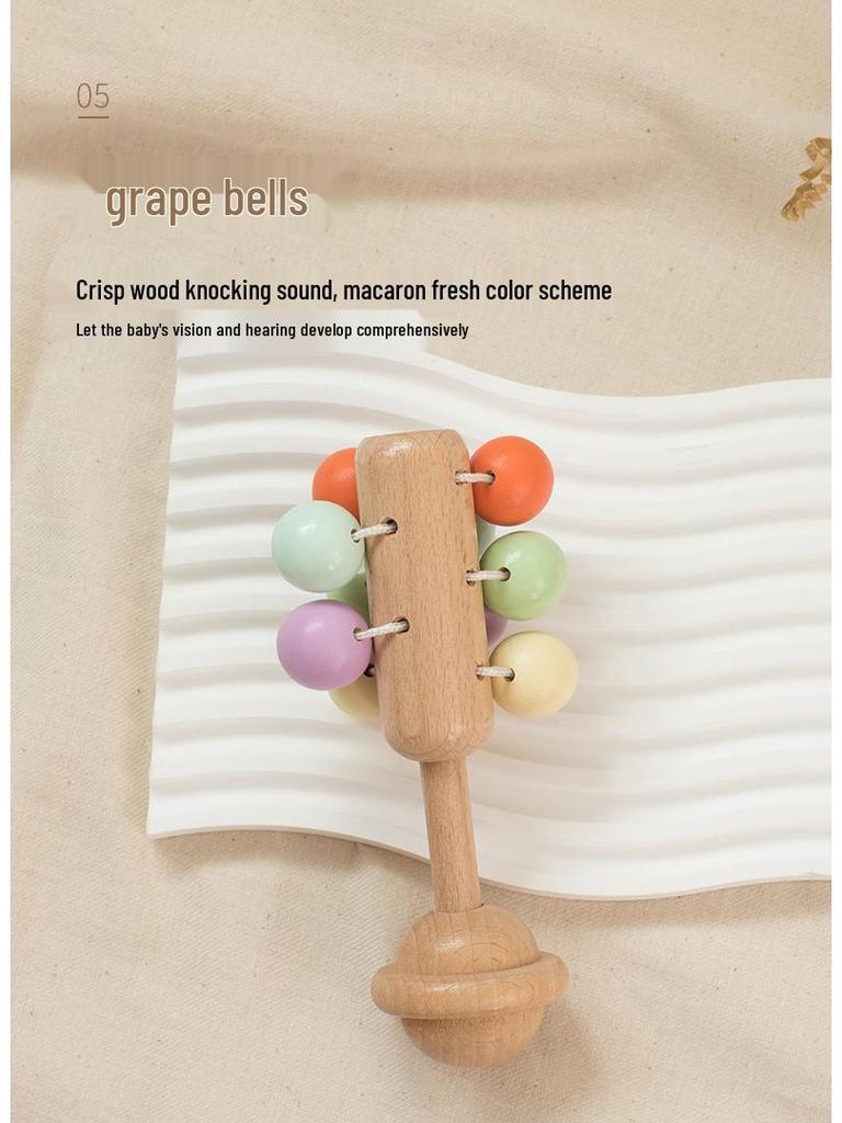 Colorful Wooden Baby Rattle Set: 5-Piece Musical Crib Mobile for Early Education and Soothing