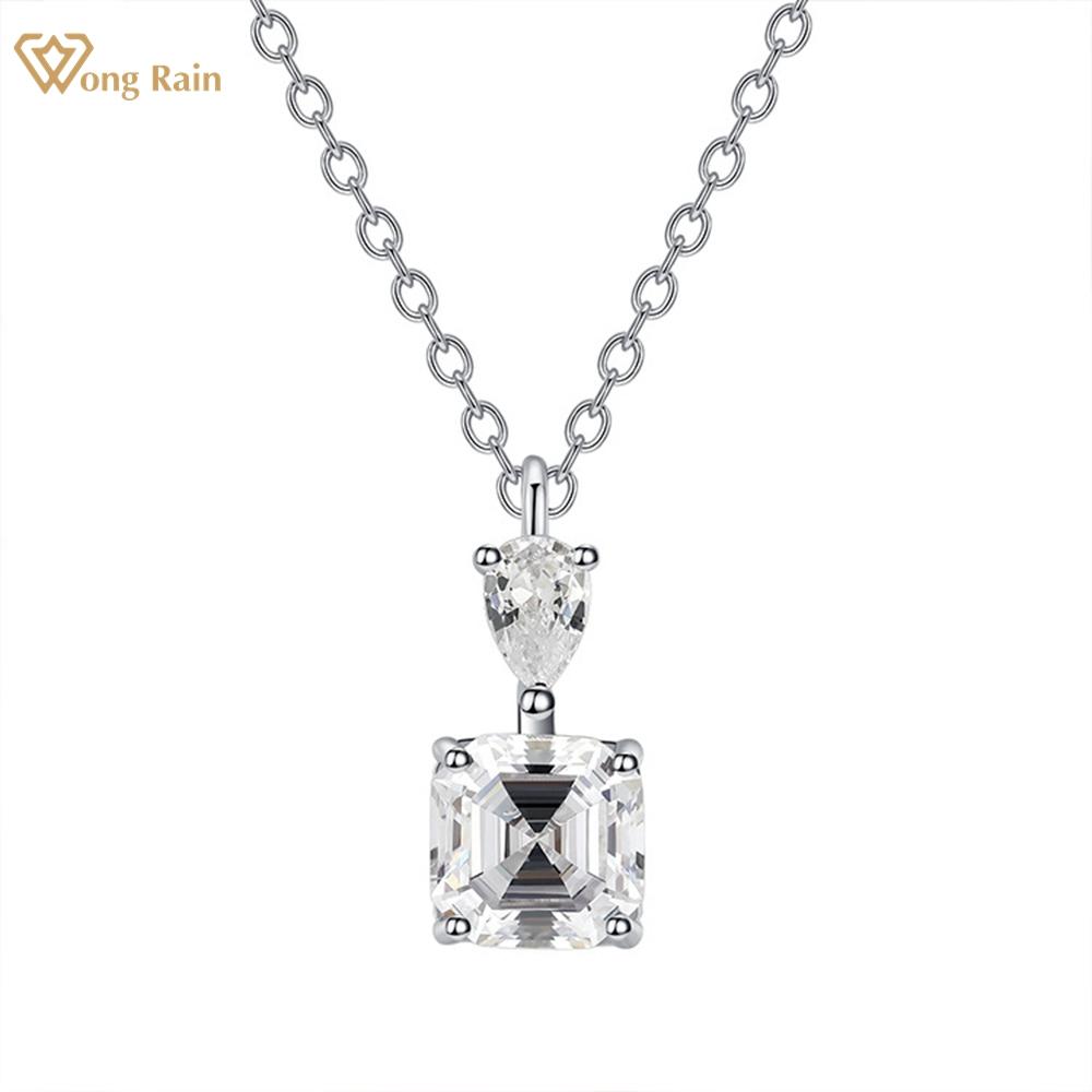 

Wong Rain Classic 100% стерлинговое серебро 925 пробы Asscher огранка AAAAA цирконы драгоценный камень свадебное обручальное ожерелье ювелирные изделия белый