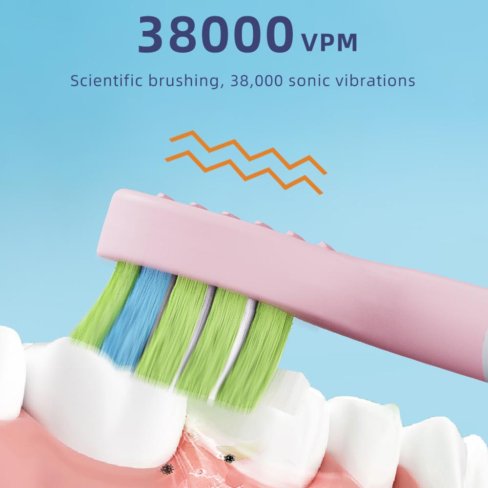 

K5 Children Sonic Electric Toothbrush with 4 Replacement Brush Heads and 3 Modes Pink