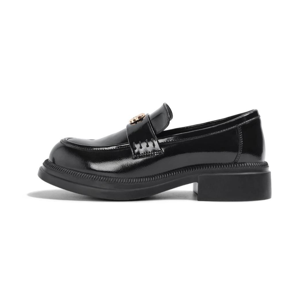 Prémiová verze z hovězí kůže~ pravá kůže retro kulatá špička kamélie malá zlatá mince přezka platforma mokasíny dámské jednobotky malé kožené boty