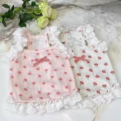 Flower Pattern Floral Dog Dress Lace Trimmed Cat Lace Camisole Pet Camisole Vest  Spring Season