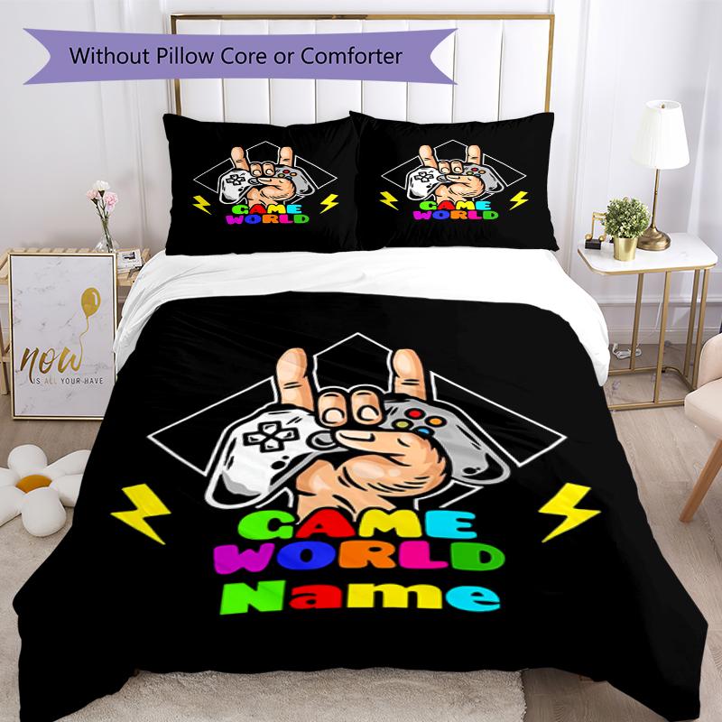 3pcs Custom Name Game Controller Bedding Set Duvet Cover Closure Includes 1 Duvet Cover & 2 Pillowcases, Soft and Comfortable for All Seasons.